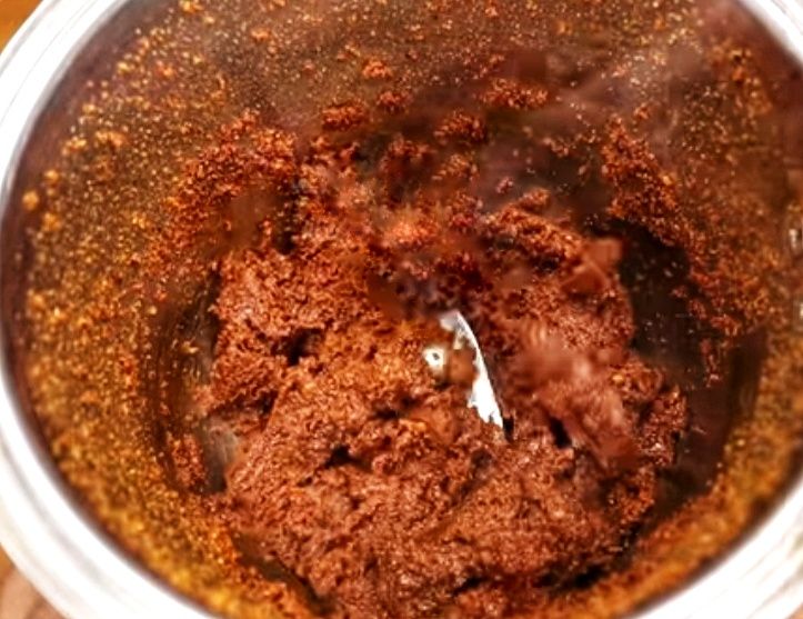 Step 2.1: Grind into a fine paste without adding water because the oil comes out from the roasted coconut to form a paste, then set aside