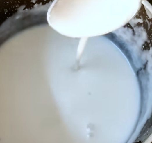 Step 1.2: In a saucepan, add 3/4 cup thick coconut milk, 1 1/2 tbsp sugar, rice flour slurry, and a pinch of salt