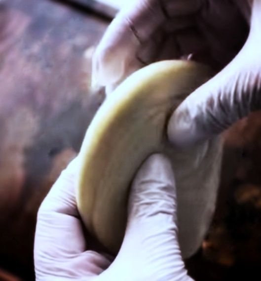 Step 2.5: Fold into a roll, then gently stretch it and shape into a coil, and gently flatten again into a paratha shape