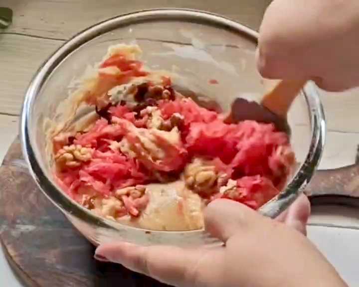 Step 4.1: Add the soaked mixture to the cake batter and fold in using the cut and fold method
