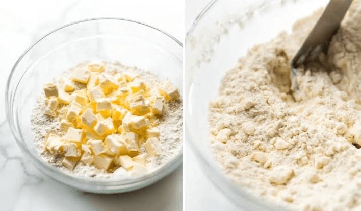 Step 2.1: Cut in the cold butter until the mixture resembles coarse crumbs