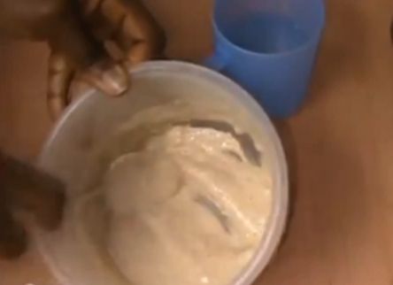 Step 2.1: If using plantain flour, mix it with cool water until you get a medium consistency