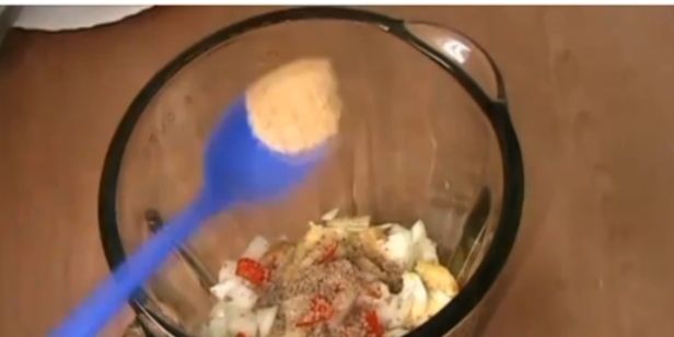 Step 3.2: Add the prepared onion, pepper, stock cube, crayfish, and finally the plantain flour mixture or the already blended unripe plantain