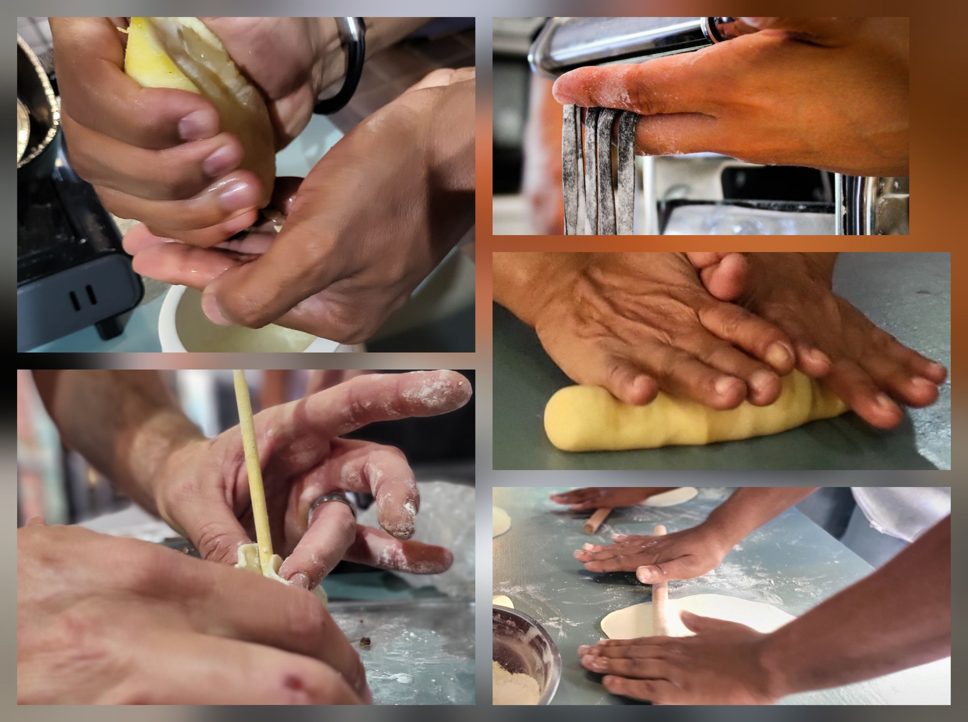 People rolling and shapingndifferent kinds of pasta using their hands