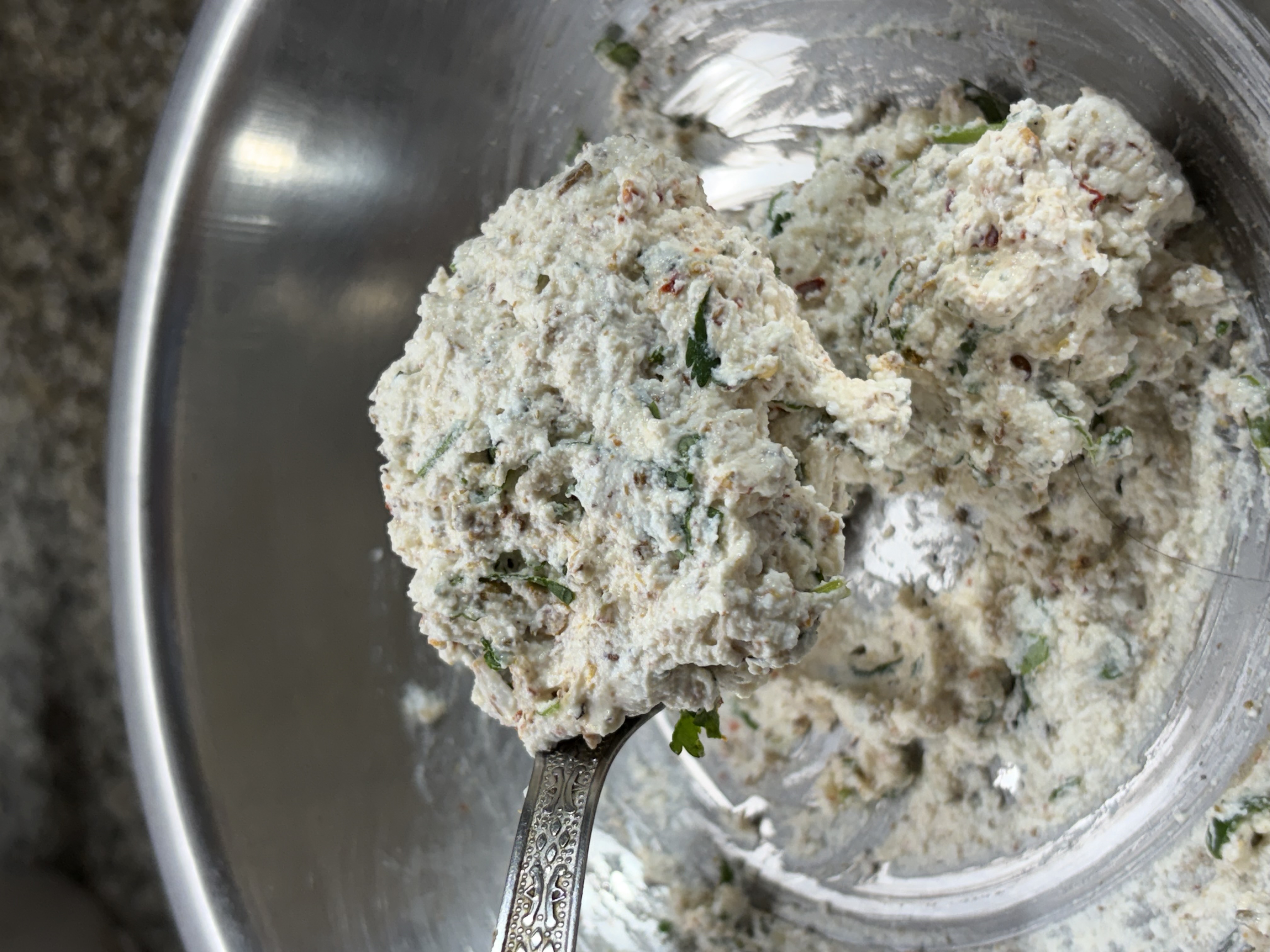 Step 3.2: Add 1 tablespoon of the prepared spice mix, chopped coriander, green chilli (if using), and salt