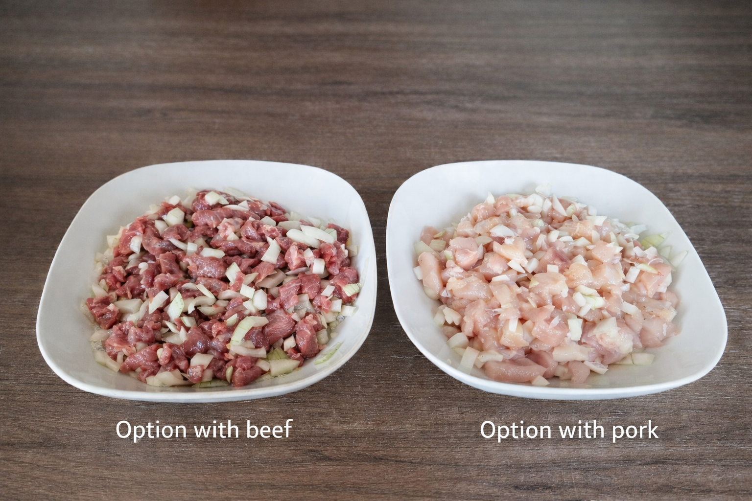 Step 1.1: Finely dice the meat and finely chop the onion