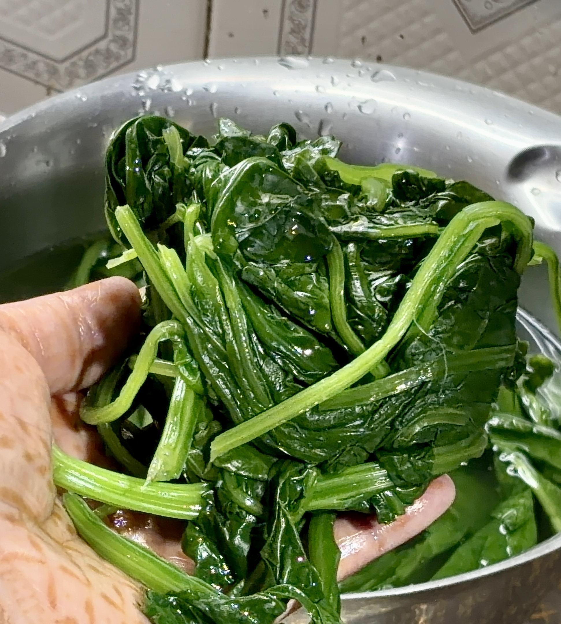 Step 2.1: Squeeze out excess water and blend the spinach with fresh coriander into a smooth puree