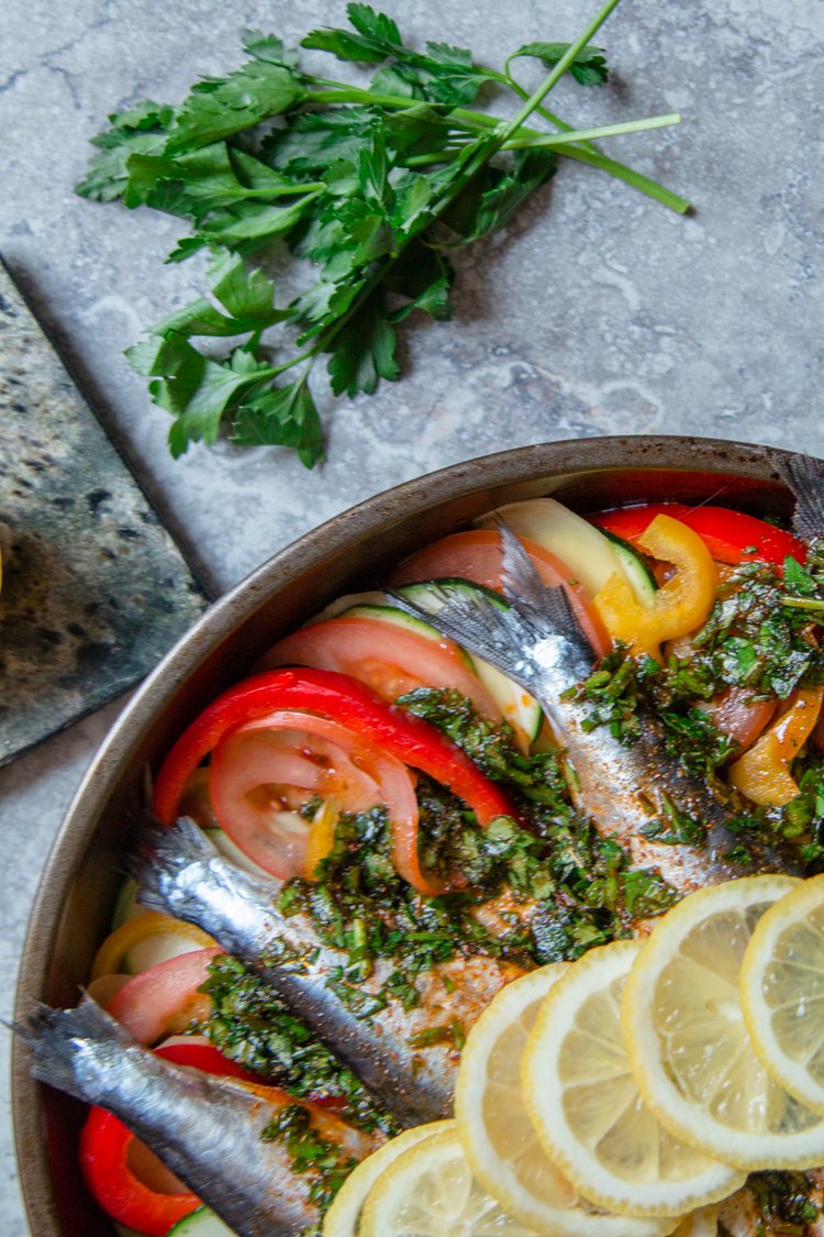 Step 1.1: Cover the dish with foil and place it in the oven for 30 to 35 minutes or until the potatoes are soft and the sardines are cooked