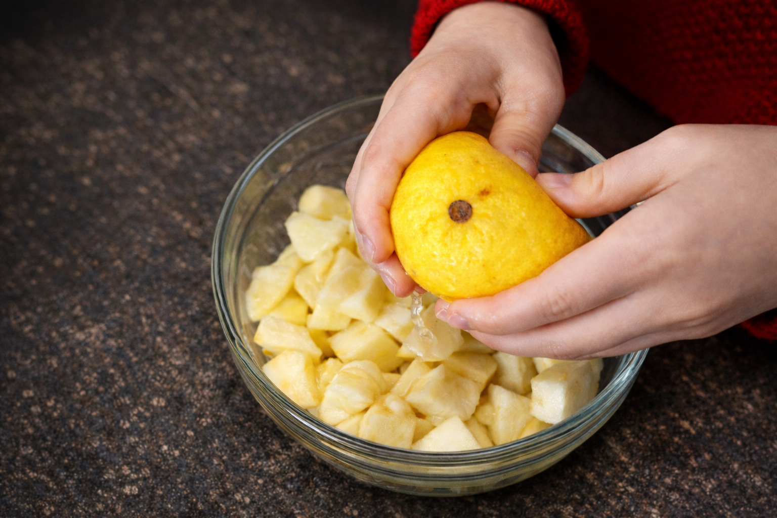 Step 1.1: Immediately drizzle with lemon juice and gently toss to prevent browning