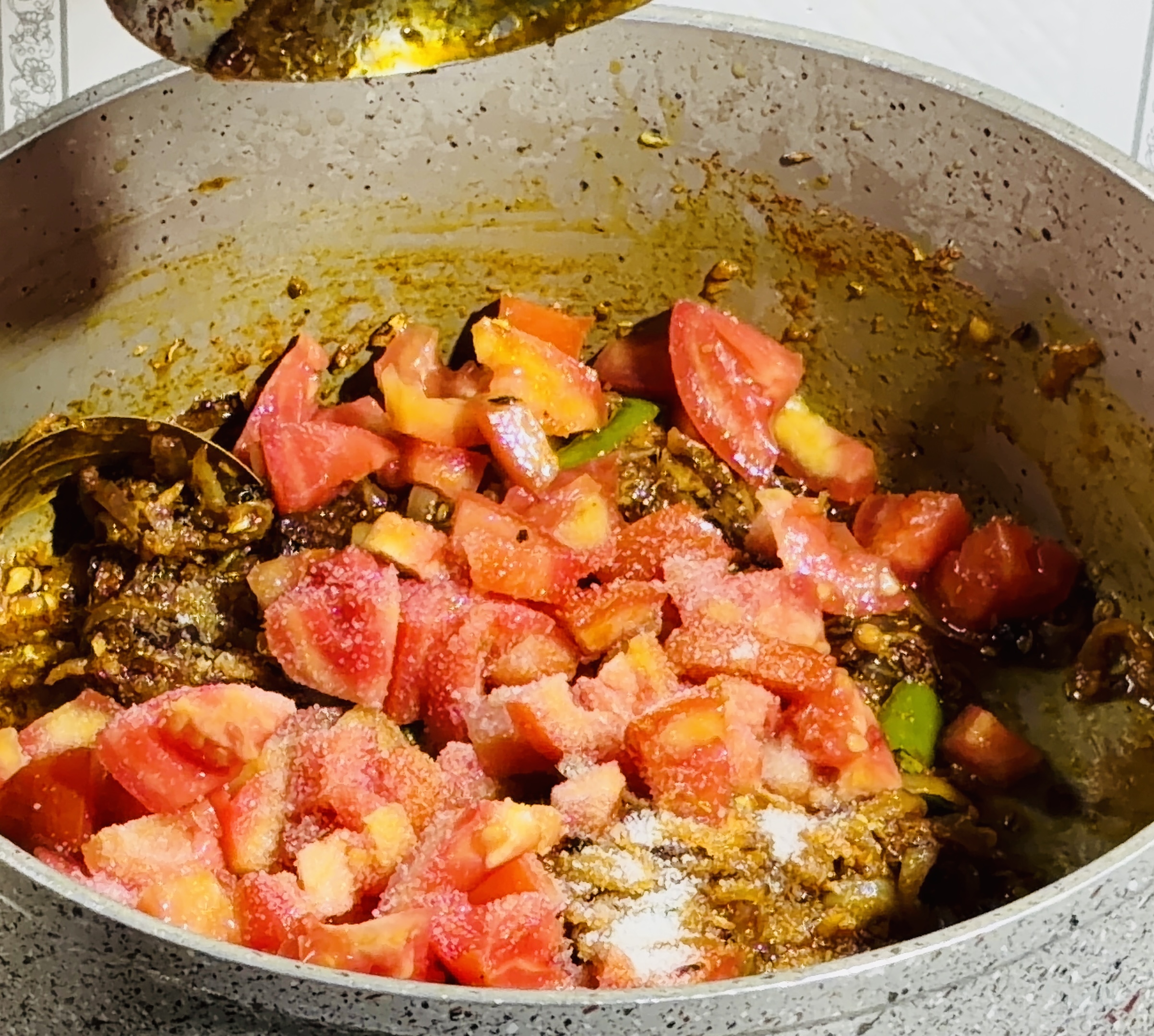Step 3.1: Add chopped tomatoes and salt