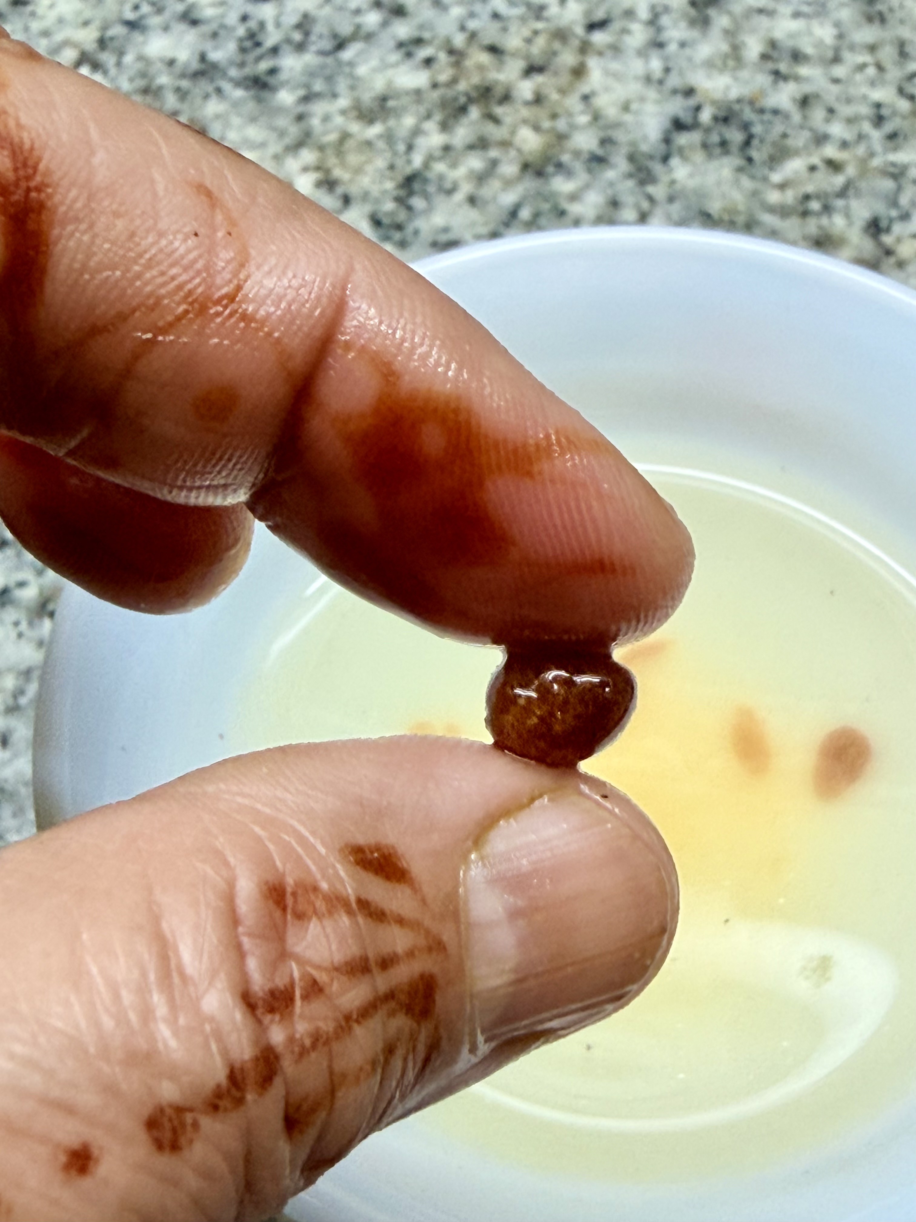 Step 4.1: Drop a little mixture into cold water– it should set instantly and become firm