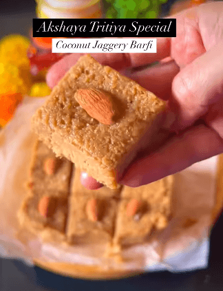 Akshaya Tritiya Special 15-Minute Coconut Jaggery Barfi recipe