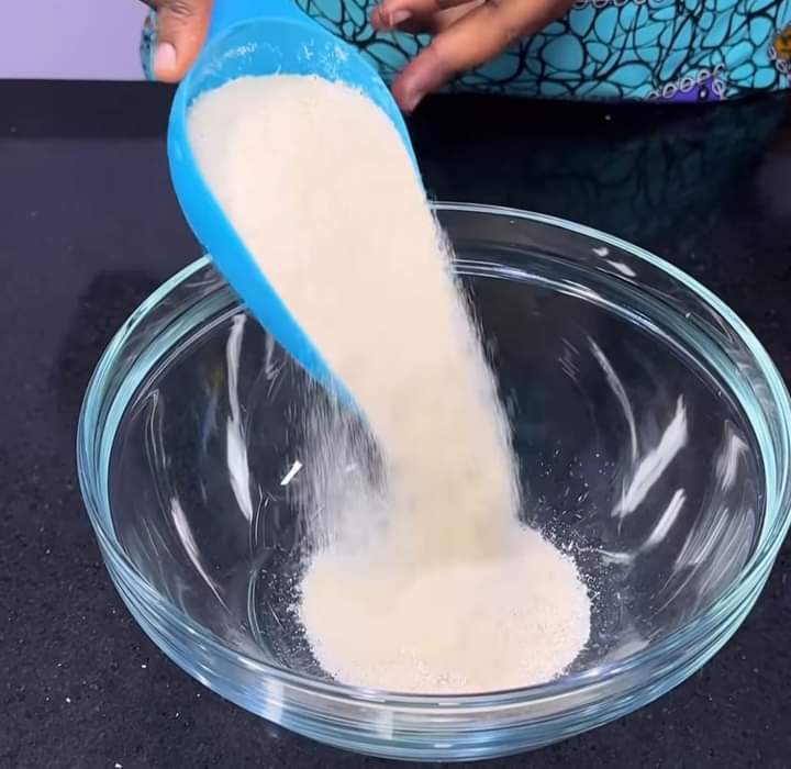 Step 1.1: In a bowl, pour in the garri