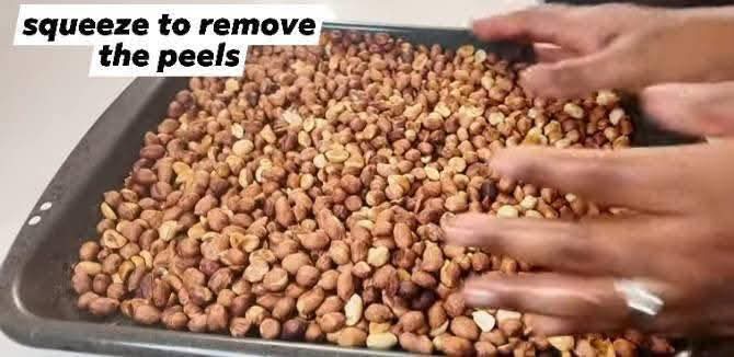 Step 1.3: Squeeze the roasted peanuts to remove the peels