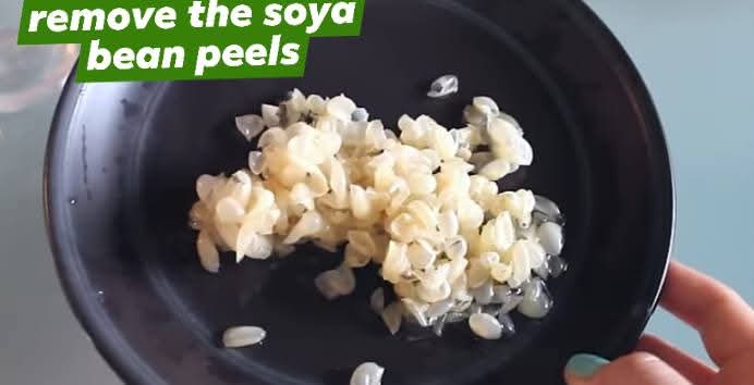 Step 1.2: Add water and remove the soya bean peels