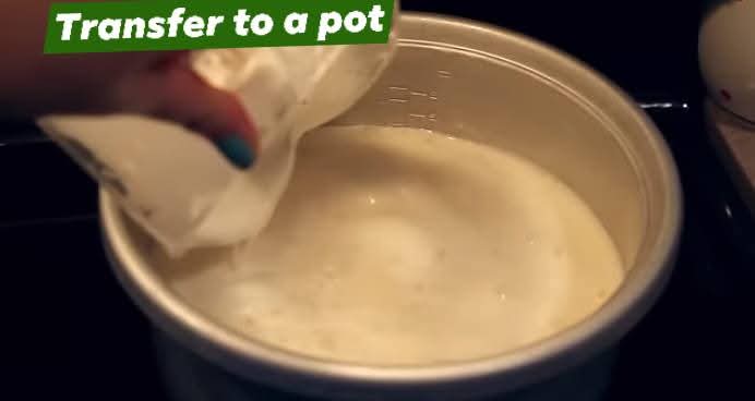 Step 1.1: Transfer the strained milk to a pot and cook for 20 minutes or more