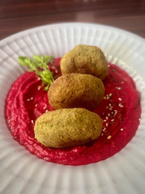 Step 5.1: Serve falafel with the beetroot hummus on the side or dunked into it