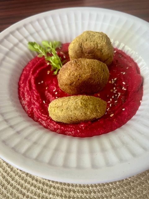 Beetroot Hummus & Falafel Plate recipe