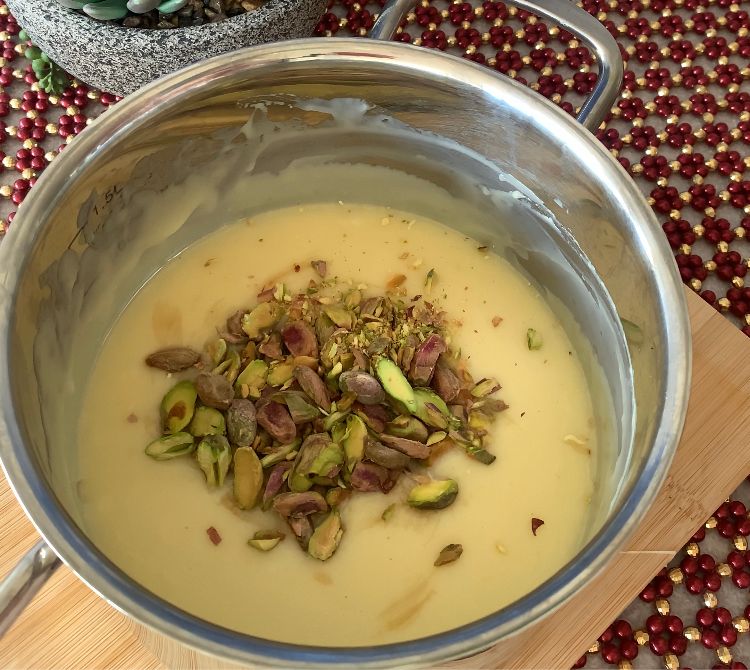 Step 1.1: Turn off the heat, and stir in the vanilla extract and chopped pistachios