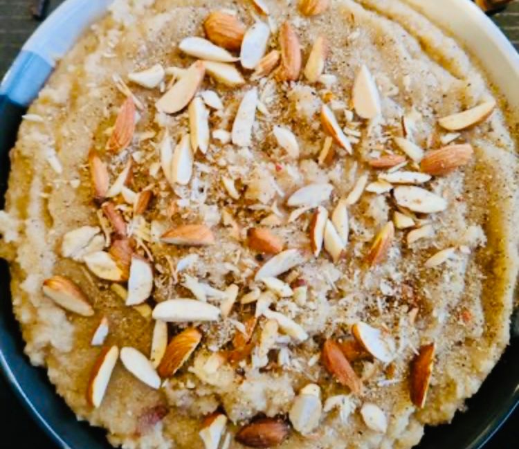 Step 1.2: Transfer the suji halwa to a serving bowl