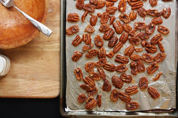 Step 5.1: Spread pecans evenly over the lined cookie sheet and bake for 15 minutes