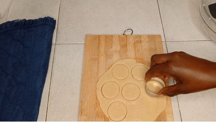 Step 1.1: After making a rough kinda dough , transfer it to a flat surface and cut your cookies with a preferred cutter of your choice