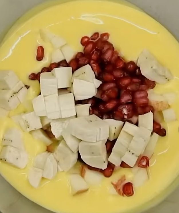 Step 1.4: While the custard is cooling, chop the mixed fruits into bite-sized pieces