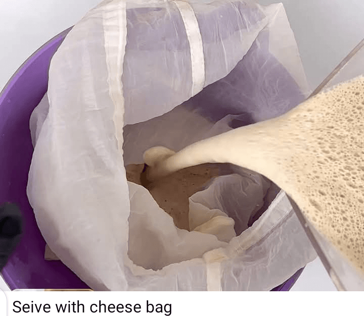 Step 2.8: Strain the mixture through a cheesecloth or a fine mesh sieve into a large bowl or container