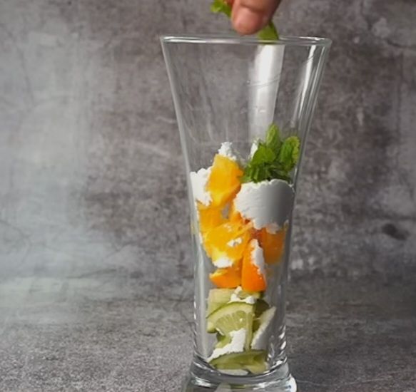 Step 1.2: Add pinch of black salt and 5 to 6 mint leaves and muddle
