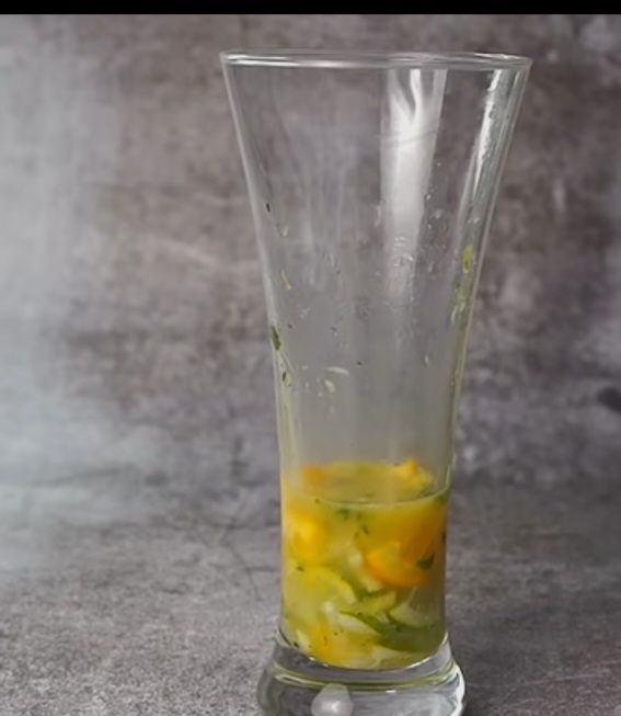Step 1.3: Add pinch of black salt and 5 to 6 mint leaves and muddle

