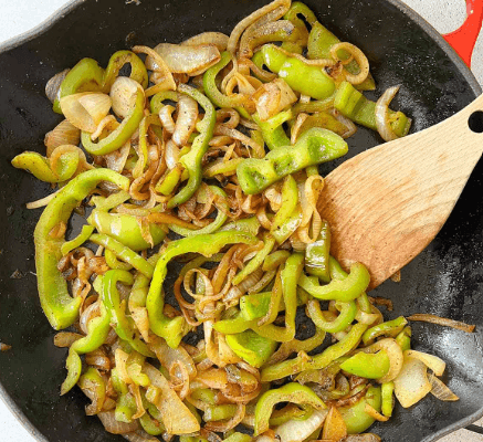 Step 1.1: In a pan, sauté onions and green pepper together until soft