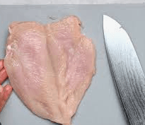Step 1.1: Using a sharp knife, carefully butterfly each chicken breast, creating a pocket without cutting all the way through