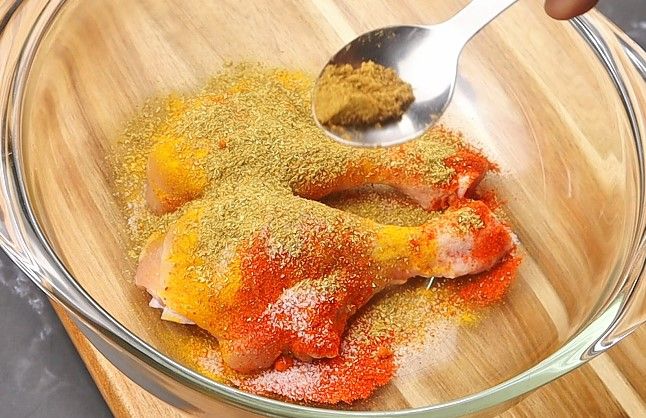 Step 1.6: In a mixing bowl, add the chicken drumsticks