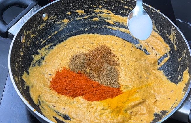Step 2.6: Add turmeric, Kashmiri chilli powder, coriander powder, cumin powder, garam masala, and salt