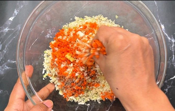 Step 1.1: Squeeze and mix the vegetables thoroughly