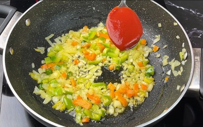 Step 2.1: Add tomato ketchup, vinegar, soy sauce, chili sauce, salt, and red chili powder