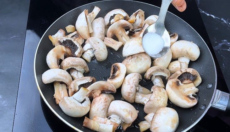 Step 2.3: Add the chopped mushrooms and salt