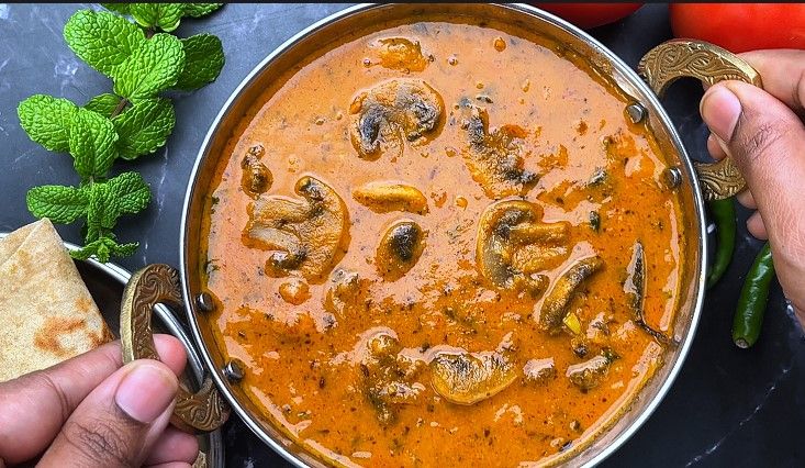 Step 10.2: Turn off the flame and serve the Mushroom Masala Curry hot with roti, naan, or rice