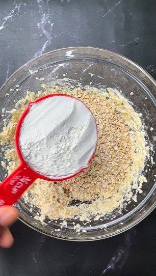 Step 1.2: Add oats, maida, baking soda, cinnamon powder, salt, and [vanilla extract](https://amzn