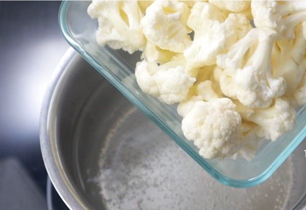 Step 1.1: Add cauliflower florets and boil for 3-5 minutes until tender but not mushy