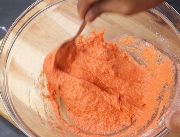 Step 2.2: Gradually add water to make a thick batter that coats the back of a spoon