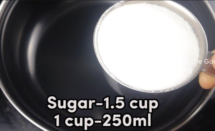 Step 1.1: In a deep pan, add sugar and water