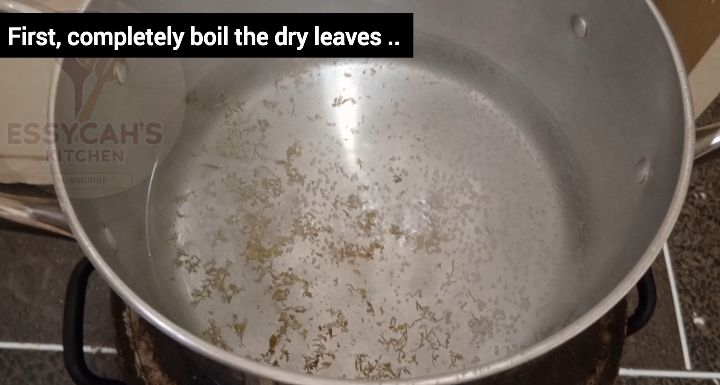 Step 1.2: Meanwhile,in a pot of a sufuria add in thyme leaves, oregano Leaves and parsley Leaves and bring the water to boil and later add in the beef