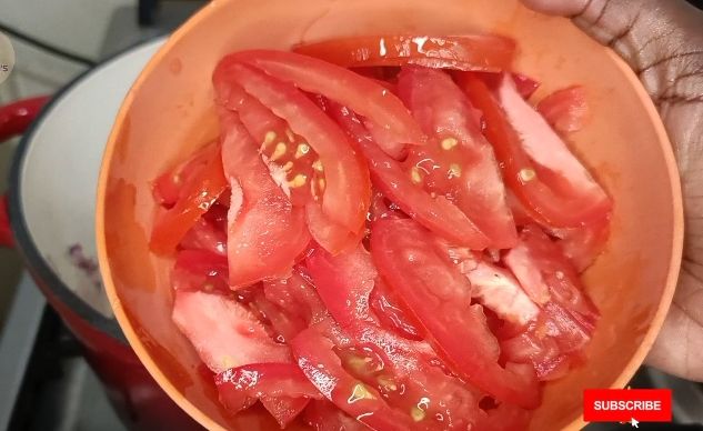 Step 1.1: While the water is heating, dice the tomatoes and red onion