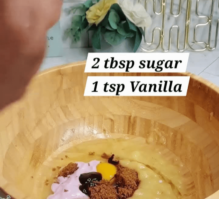Step 1.3: Stir in the sugar, vanilla, salt, and baking powder