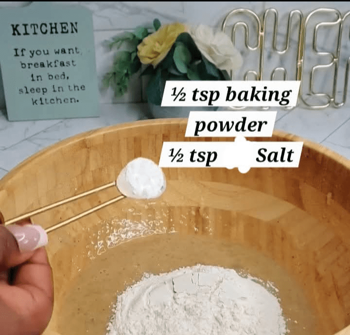 Step 1.2: Stir in the sugar, vanilla, salt, and baking powder