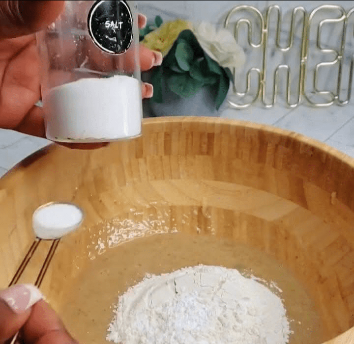 Step 1.1: Stir in the sugar, vanilla, salt, and baking powder