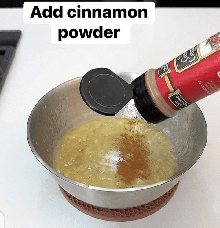 Step 1.2: Add a little salt and cinnamon powder to the bowl and stir properly