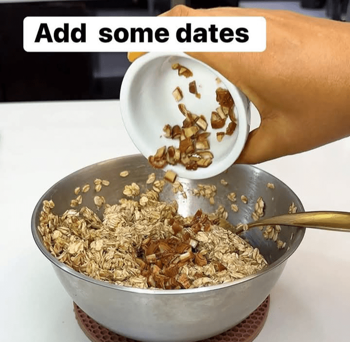 Step 1.2: Add chopped or coarsely ground dates and stir together