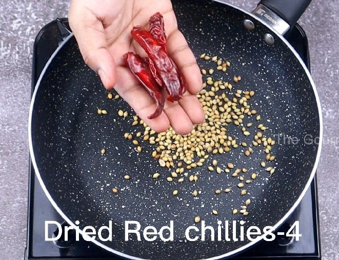 Step 1.3: In a pan, add coriander seeds, dried red chillies, cumin seeds, fennel seeds, peppercorns, cardamom, cloves, and cinnamon stick